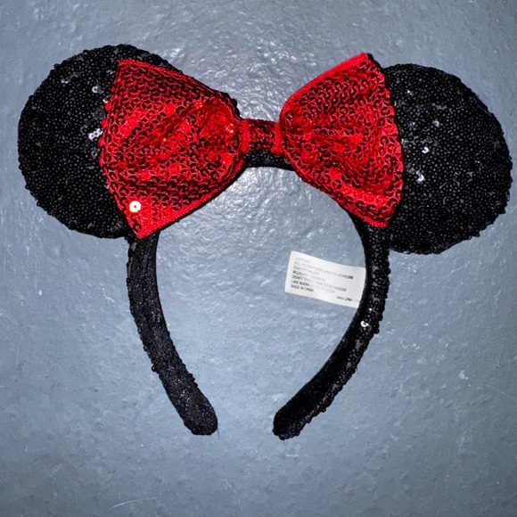 Sequin Black Ears with Red Bow Headband - Picture 1 of 1